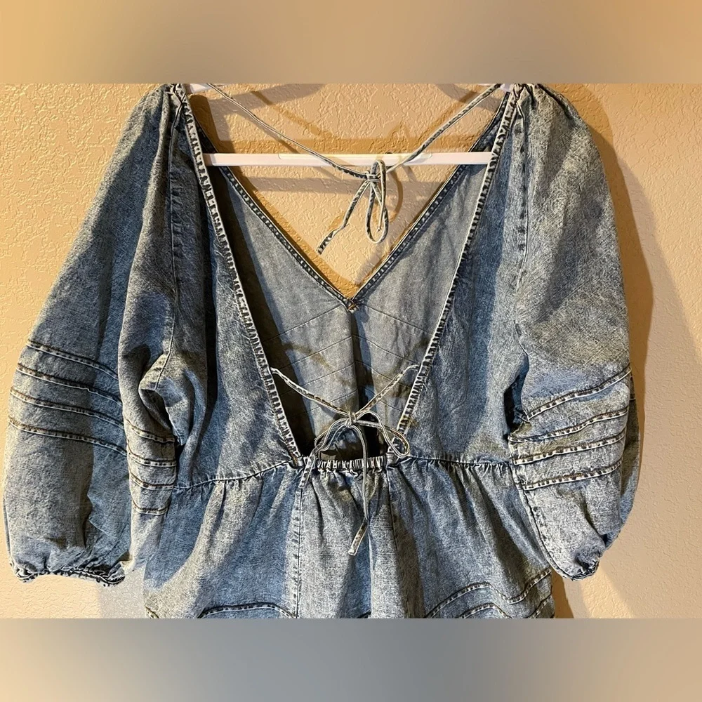 Free People Light Blue Denim Blouse